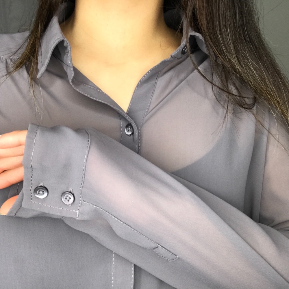 SOLD Frenchi sheer button up blouse - Picture 3 of 9